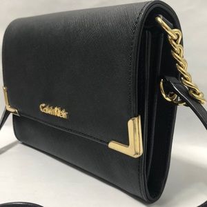 Calvin Klein Black Leather Crossbody Purse Bag